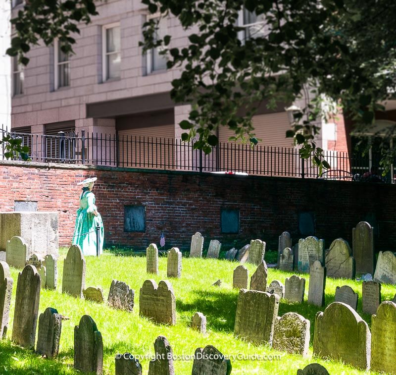 Costumed tour guide in Granary Burying Ground