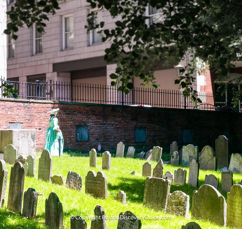 Costumed tour guide in Granary Burying Ground Costumed tour guide in Granary Burying Ground