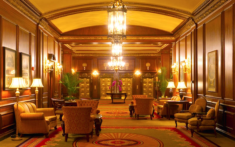 Ornate lobby of historic Omni Parker House Hotel in Boston