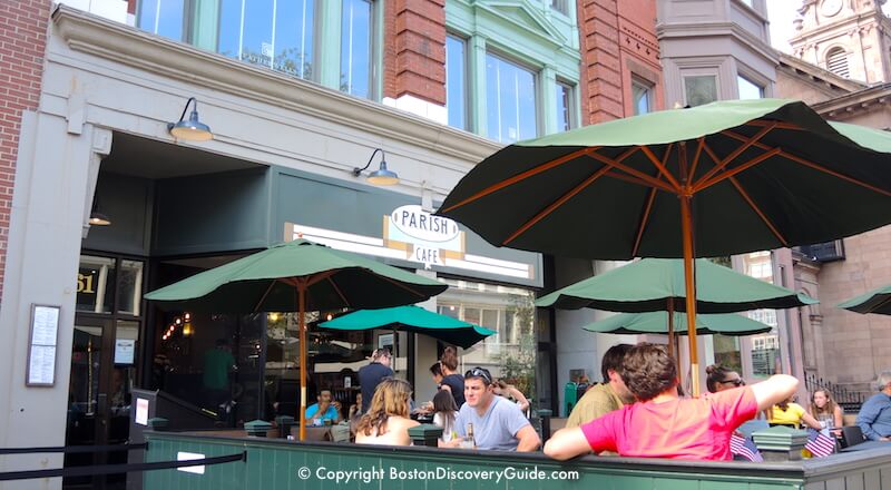 Parish Cafe's outdoor seating area on Boston's Boylston Street 