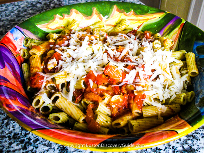 Serve the pasta and marinara sauce with grated Italian cheese