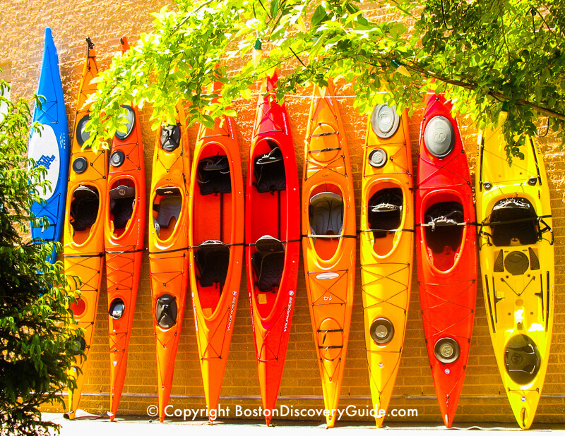 Kayaks become part of the decor at Patriot Place Kayaks become part of the decor at Patriot Place