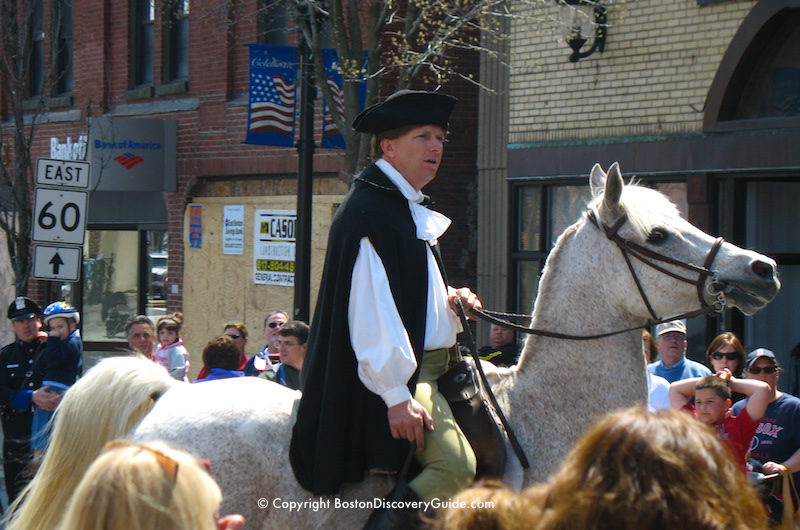 Reenactment of Paul Revere's stop in Medford on his ride to Concord Reenactment of Paul Revere's stop in Medford on his ride to Concord