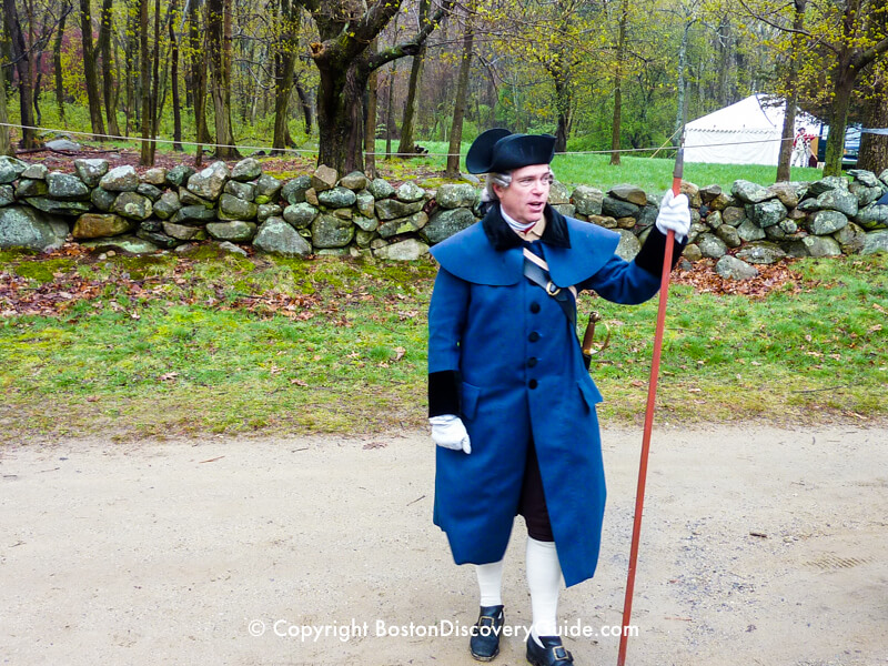 Patriots' Day Reenactor wearing Colonial clothes that he made by hand