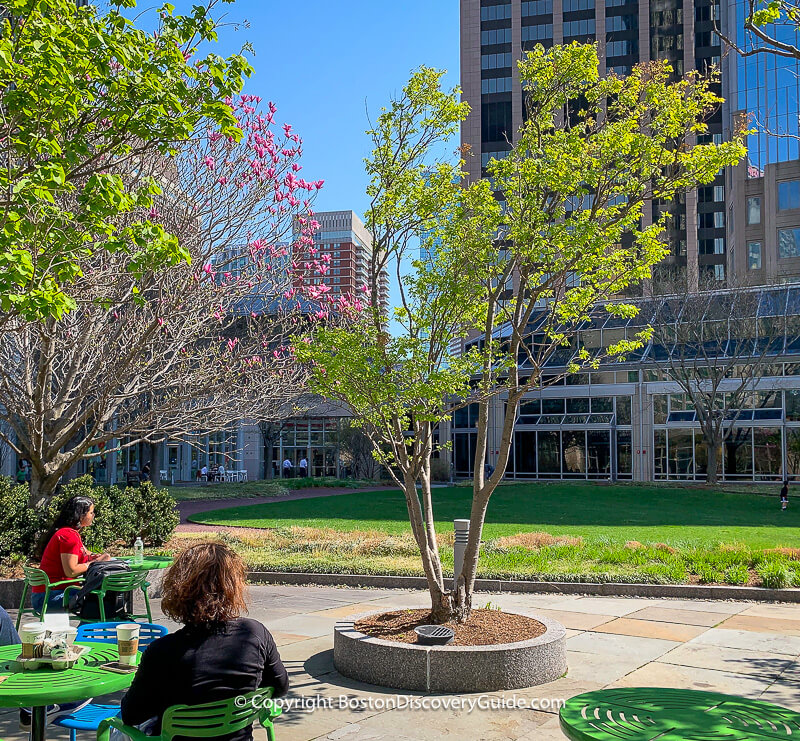 Prudential Center's South Garden on a sunny April morning