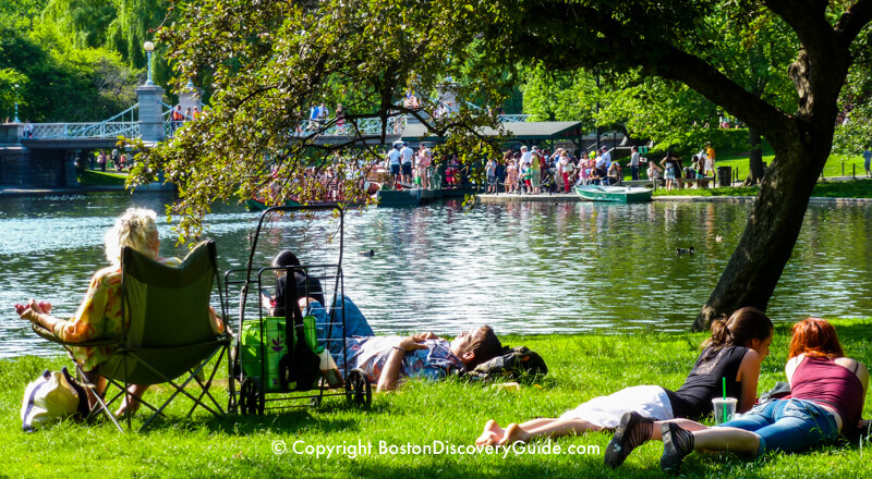 Relaxing by the Lagoon at Boston Public Garden on Memorial Day Weekend Relaxing by the Lagoon at Boston Public Garden on Memorial Day Weekend