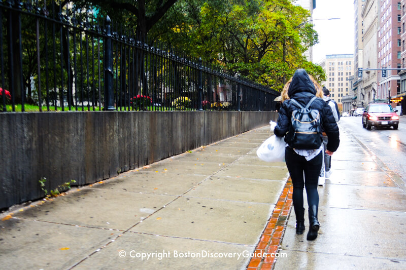 Following the Freedom Trail's red line in the rain