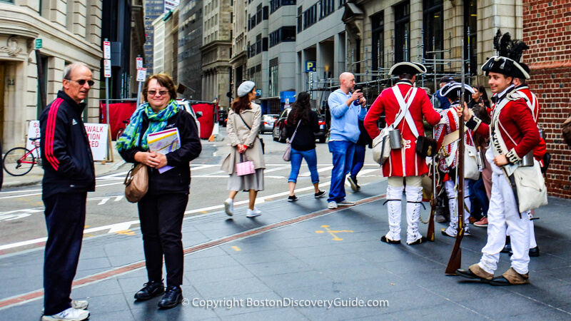 Freedom Trail and reenactors near Boston's Old State House Freedom Trail and reenactors near Boston's Old State House