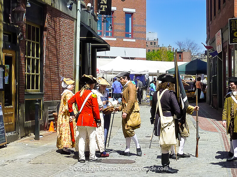Reenactors on Union Street near Boston's Haymarket Reenactors on Union Street near Boston's Haymarket