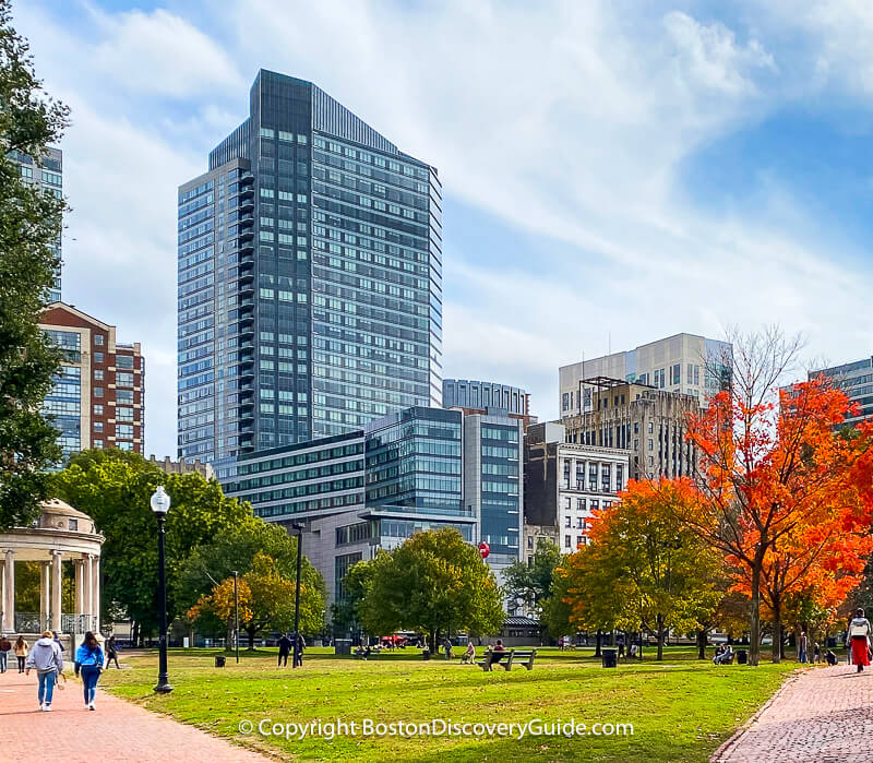 The Ritz-Carlton Boston (tall building near center) overlooking Boston Common The Ritz-Carlton Boston (tall building near center) overlooking Boston Common