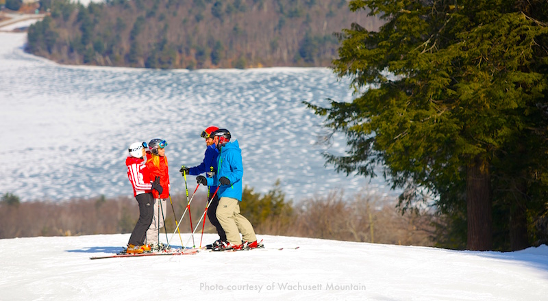 Skiers on Wachusett Mountain, west of Boston