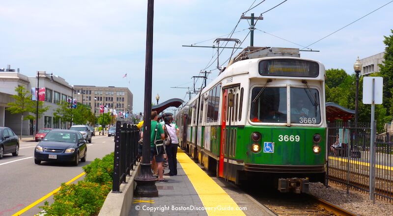 The Green Line of Boston's subway - above-ground section on Commonwealth Avenue across from Boston University The Green Line of Boston's subway - above-ground section on Commonwealth Avenue across from Boston University
