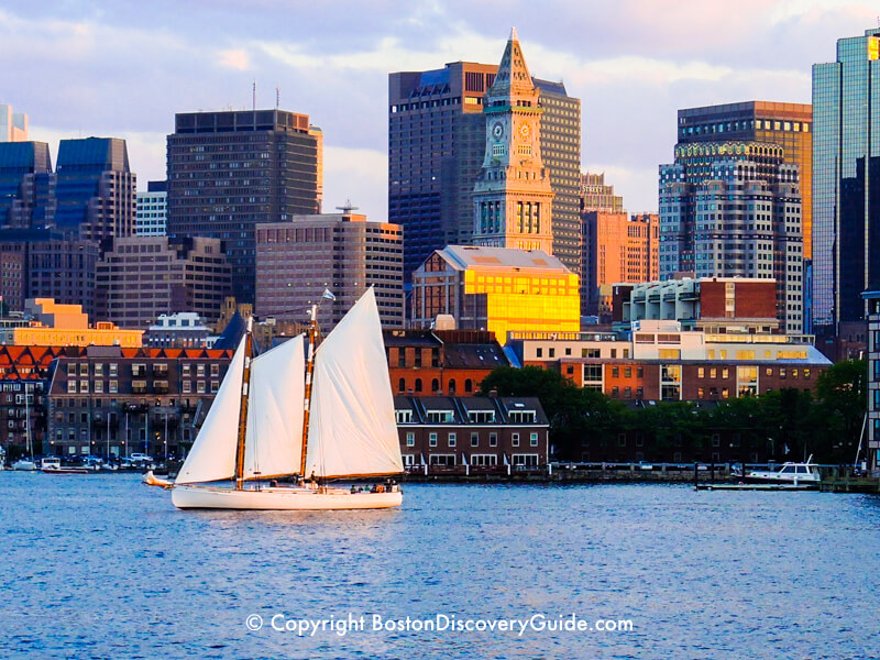 Adirondack III sailing around Boston Harbor in late afternoon 