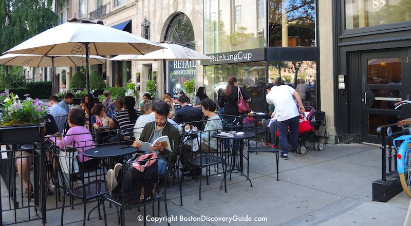 Thinking Cup's outdoor seating area on Boston's Newbury Street Thinking Cup's outdoor seating area on Boston's Newbury Street