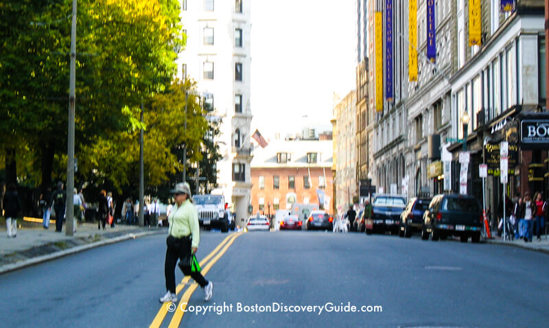 Jaywalking across Boylston Street next to Boston Common 