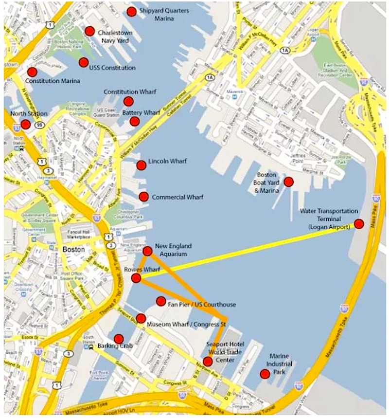 Rowes Wharf water taxi route map