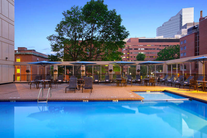 Rooftop swimming pool at the Wyndham Hotel in Boston's West End Rooftop swimming pool at the Wyndham Hotel in Boston's West End