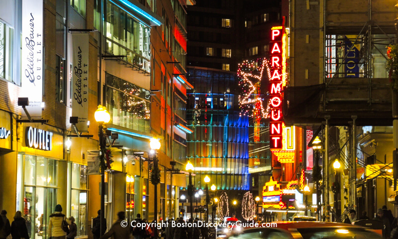 Boston's Downtown Theatre District in December