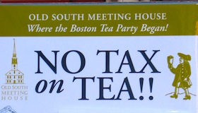 Taxation poster outside Old South Meeting House Taxation poster outside Old South Meeting House