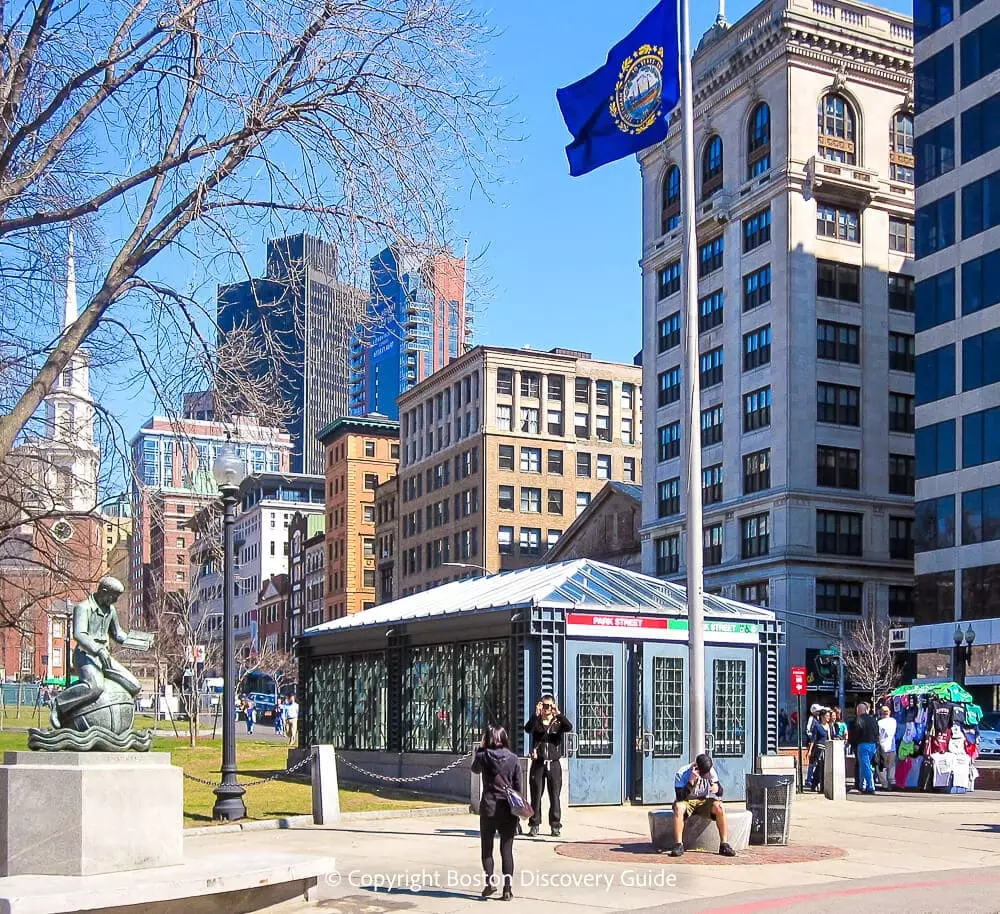 Park Street Station on Boston Common where the Red Line and Green Line intersect Park Street Station on Boston Common where the Red Line and Green Line intersect