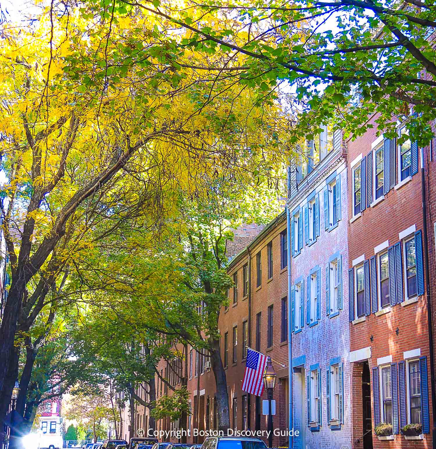 Golden leaves in Boston's historic Bay Village neighborhood Golden leaves in Boston's historic Bay Village neighborhood