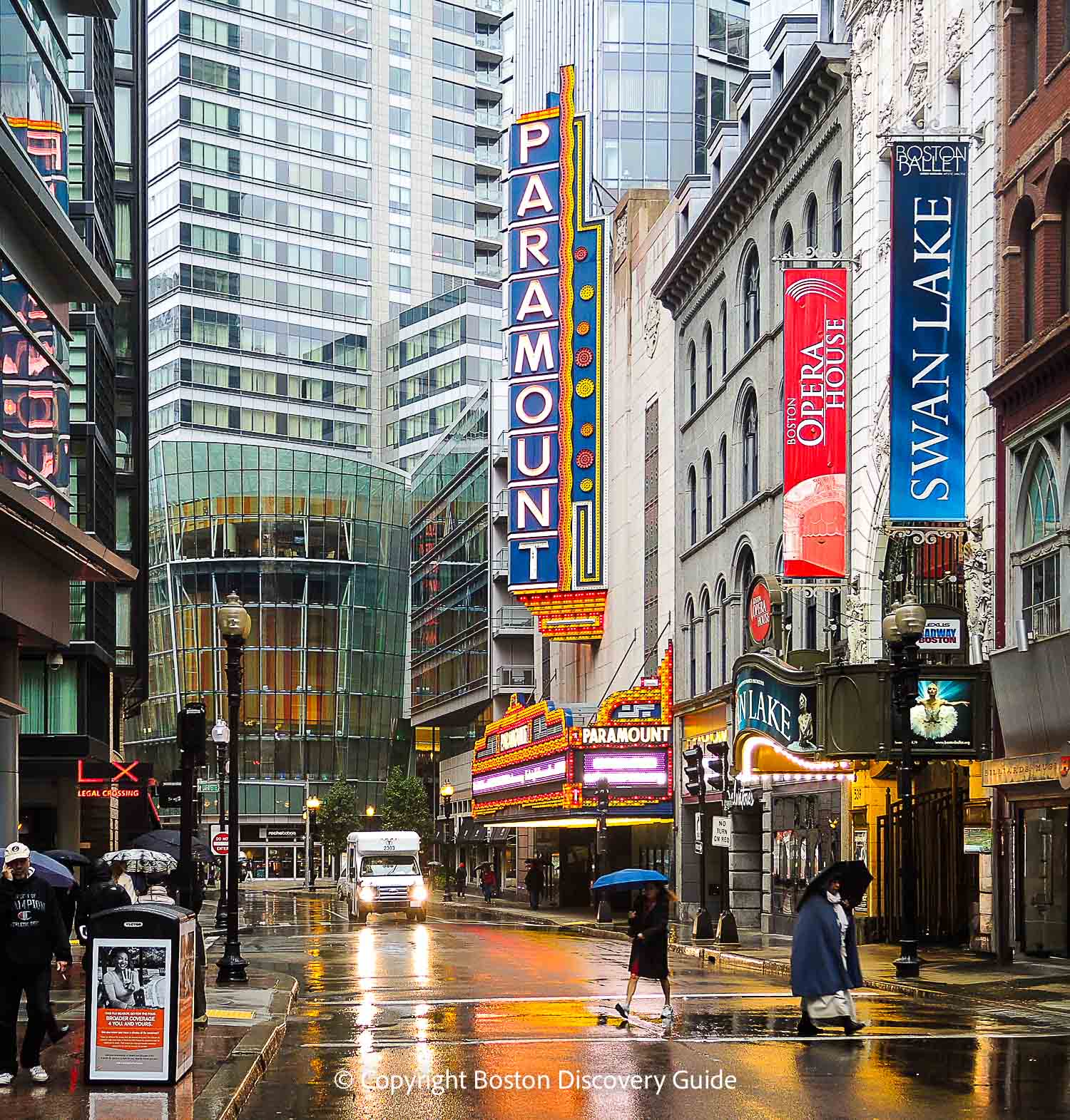 Boston's Theatre District on a rainy afternoon Boston's Theatre District on a rainy afternoon