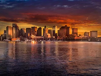 Boston city skyline from a Boston Harbor cruise Boston city skyline from a Boston Harbor cruise