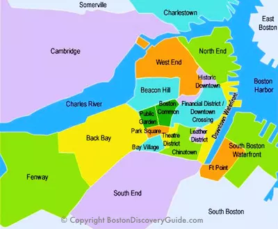 Boston Discovery Guide's city neighborhood map Boston Discovery Guide's city neighborhood map