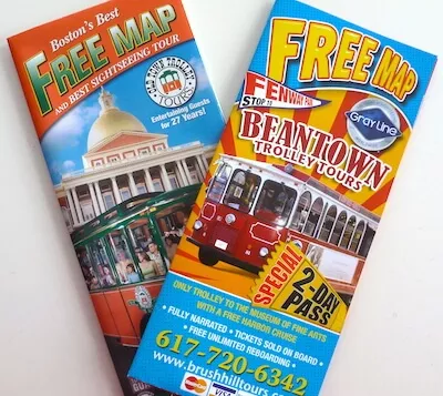 Photo of free Boston maps provided by trolley tour companies Photo of free Boston maps provided by trolley tour companies