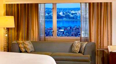 See the river view from upper floors of the Boston Hilton Back Bay Hotel See the river view from upper floors of the Boston Hilton Back Bay Hotel