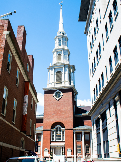 Park Street Church on Boston's Freedom Trail viewed from Hamilton Court
