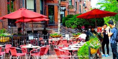 Outdoor dining along Newbury Street in Back Bay, Boston