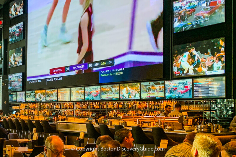 The gigantic screen (plus plenty of smaller ones) at Banners, next to TD Garden's entrance