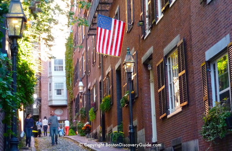 Acorn Street in Boston's Beacon Hill neighborhood in early October - still lots of green!