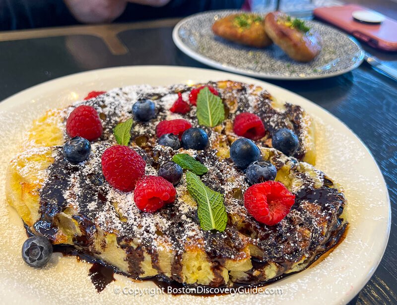 Belgium waffles & crabcakes for Mother's Day Brunch in Boston