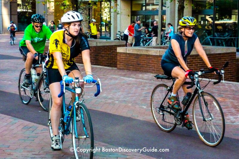 Bike riders near Boston's City Hall Plaza Bike riders near Boston's City Hall Plaza