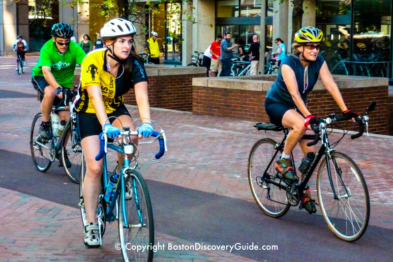 Bike riders near Boston's City Hall Plaza