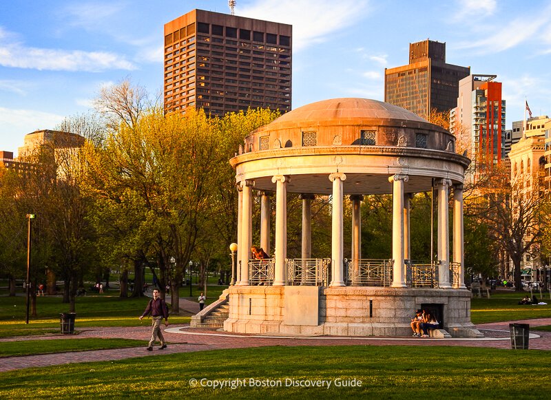 Parkman Bandstand on Boston Common just as the sun is setting