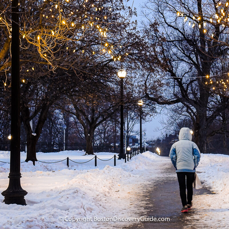 Boston Common still buried by snow after a blizzard