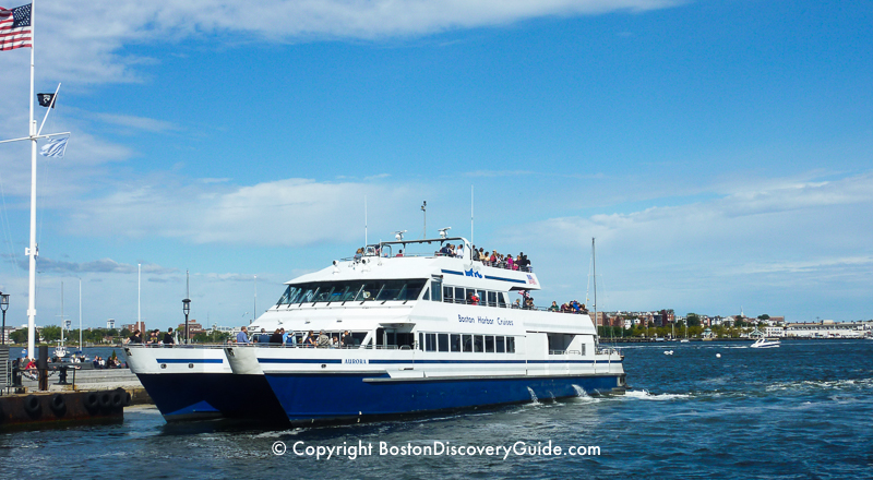 Boston Harbor cruise boat pulling up to the dock