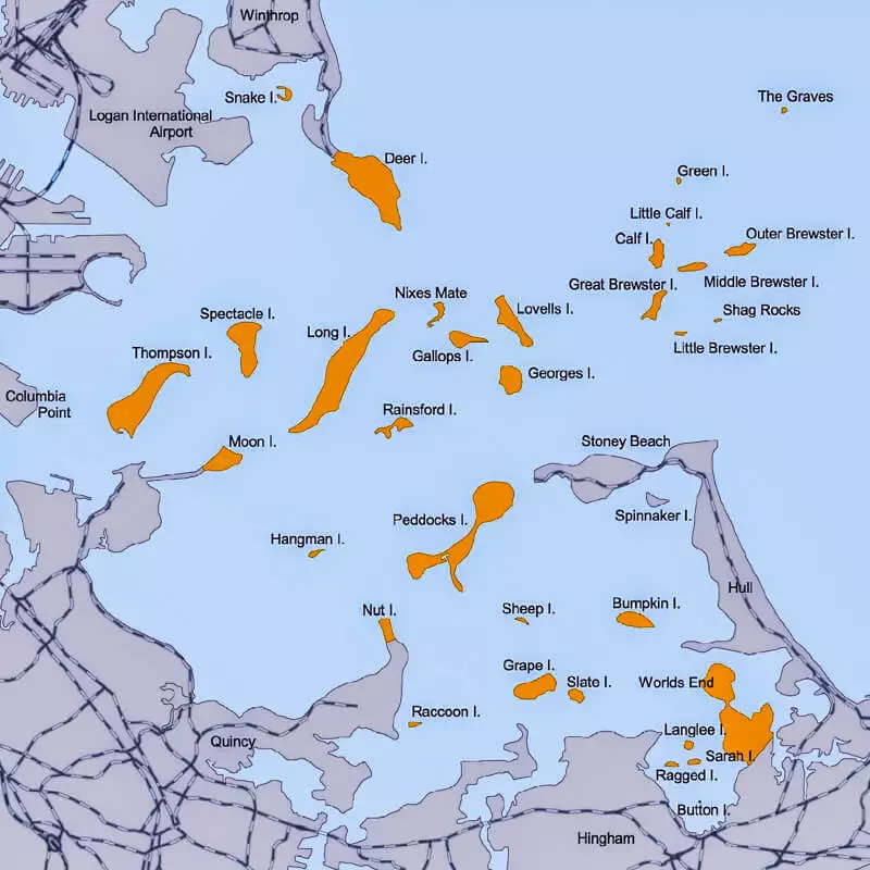 Map of Boston Harbor Islands, courtesy of the National Fisheries Service Map of Boston Harbor Islands, courtesy of the National Fisheries Service