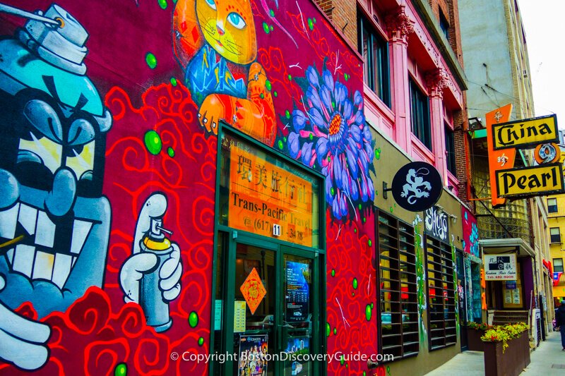 The colorful block where China Pearl Restaurant in Boston's Chinatown is located The colorful block where China Pearl Restaurant in Boston's Chinatown is located