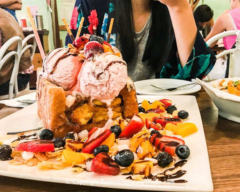 Hong Kong waffle with ice cream and fruit at Double Chin in Boston's Chinatown Hong Kong waffle with ice cream and fruit at Double Chin in Boston's Chinatown