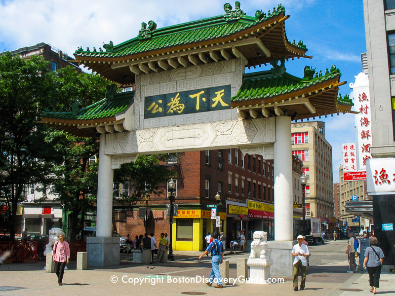 Traditional Chinatown Gate on Beach Street at the edge of Boston's Greenway