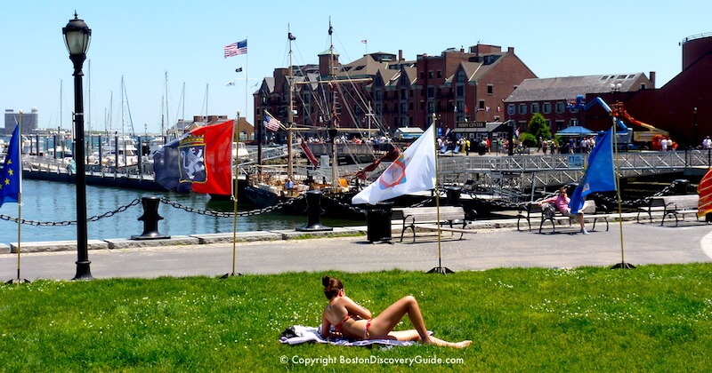 Harborwalk bordering Christopher Columbus in the North End