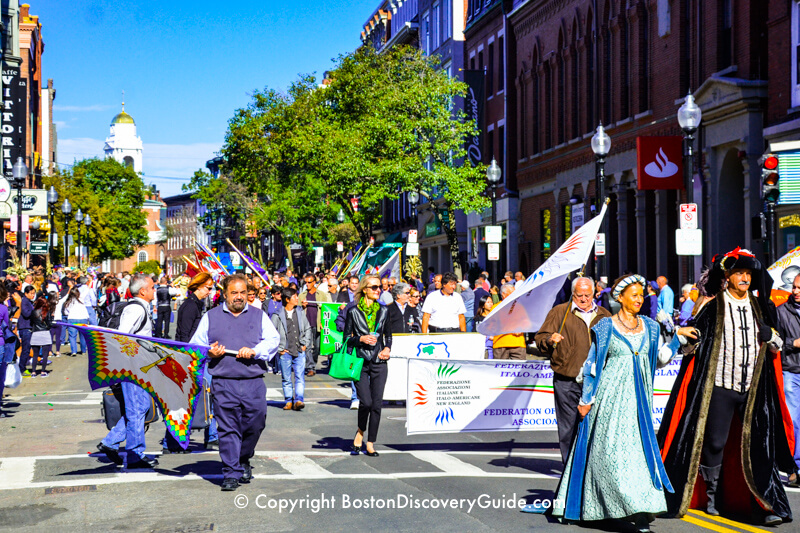 Photo of Italian and American flags near Boston's huge Columbus Day Parade held in the North End Photo of Italian and American flags near Boston's huge Columbus Day Parade held in the North End