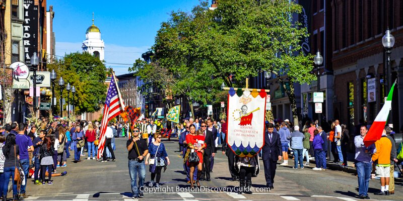 Boston Halloween Parade and Pumpkin Festival Boston's Columbus Day Parade marching up Hanover Street in the North End