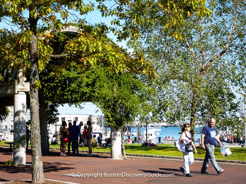 Trellis and waterfront at Columbus Park