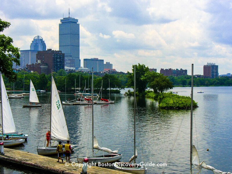 Sailboats near the Community Sailing Boathouse, located on the Esplanade