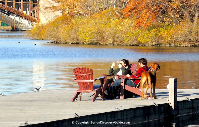 Relaxing on a floating pier over the Charles River - Boston's Esplanade